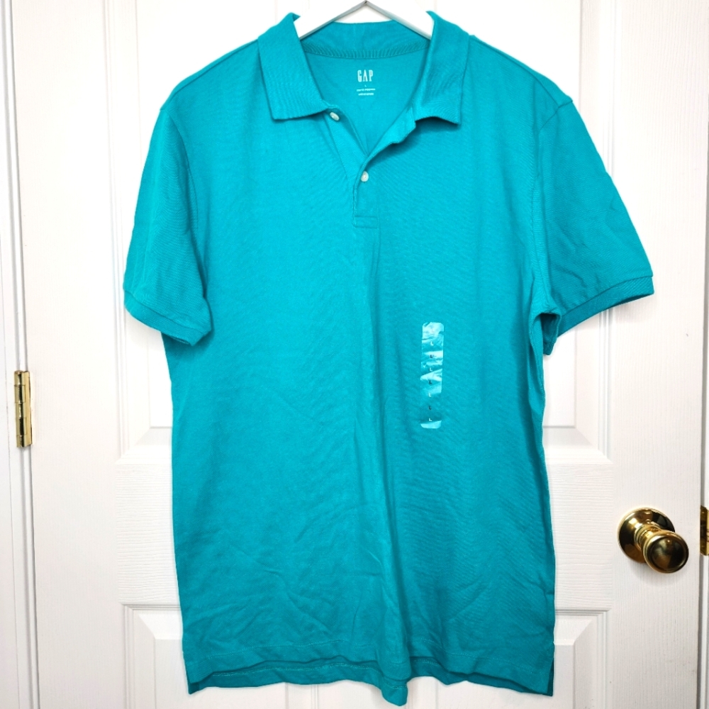 Mens Gap Pique Polo Shirt Casual Teal Green Size Large NWT